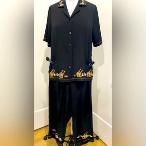 VINTAGE 80'S BONWORTH SAFARI EMBROIDERED CAPRI PANT SET |Size L/XL